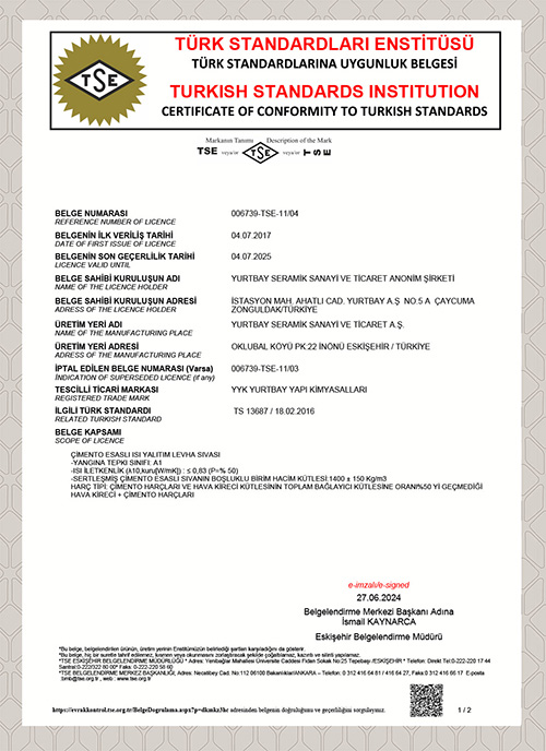 TS-13687 Isı Yalıtım Levhası Sıvası Ürün Uyg. Bel. 2020