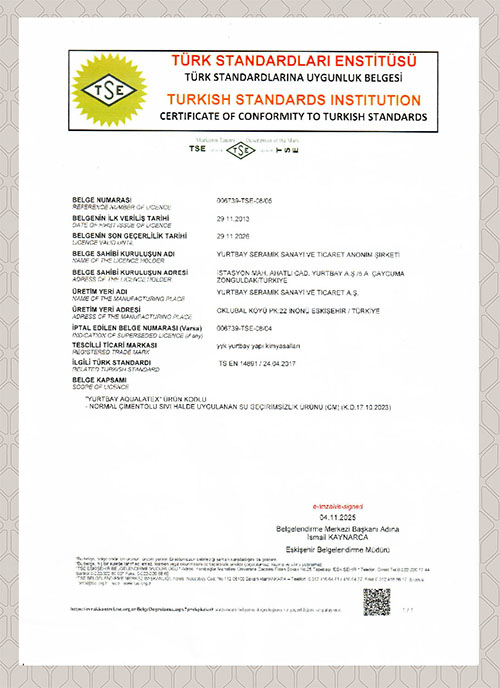 TS EN 14891 Aqualatex-Isoqua Ürün Uyg. Bel.