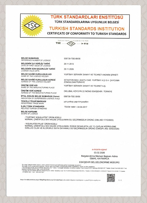 TS EN 14891 Aqualatex-Isoqua Ürün Uyg. Bel.