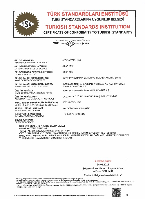 TS 13687 Isı Yalıtım Levhası Sıvası Ürün Uyg. Bel.
