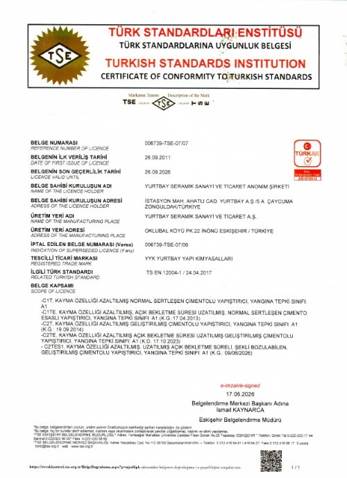 TS EN 12004 - 1 Seramik Yapıştırıcılar Ürün Uyg. Bel.