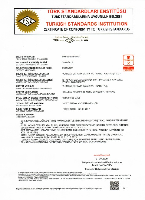 TS EN 12004 - 1 Seramik Yapıştırıcılar Ürün Uyg. Bel. 2026
