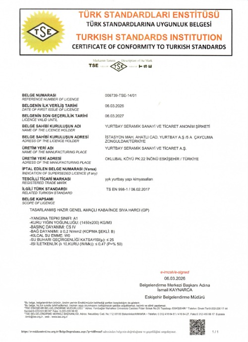 TS EN 998-1 Genel Amaçlı Kaba&İnce Sıva Harcı Ürün Uyg. Bel.